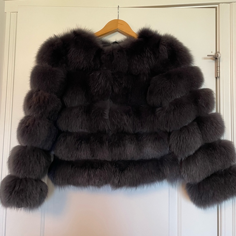 NEW 100% REAL FOX FUR DARK GREY JACKET